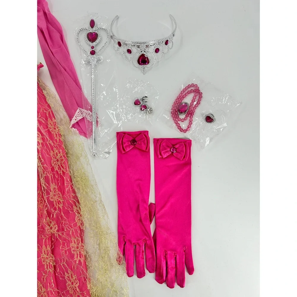 Pink Princess Costume Set Kids Dress Up Gown with Accessories size 8-10